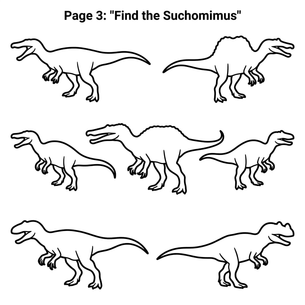 Free Printable Free Suchomimus Facts & Coloring Pages for Kids PDF - High Resolution Sheet 3