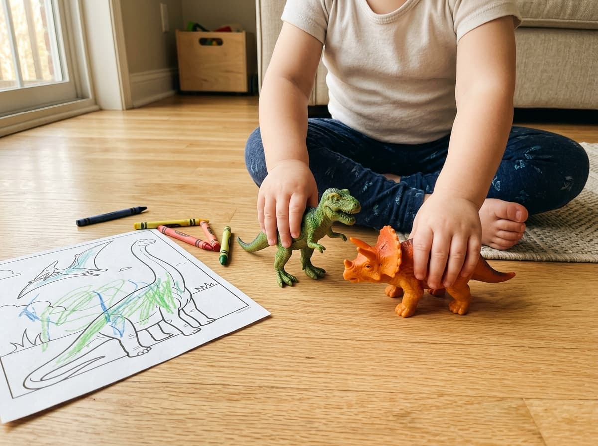 Happy kid with dinosaurs 1