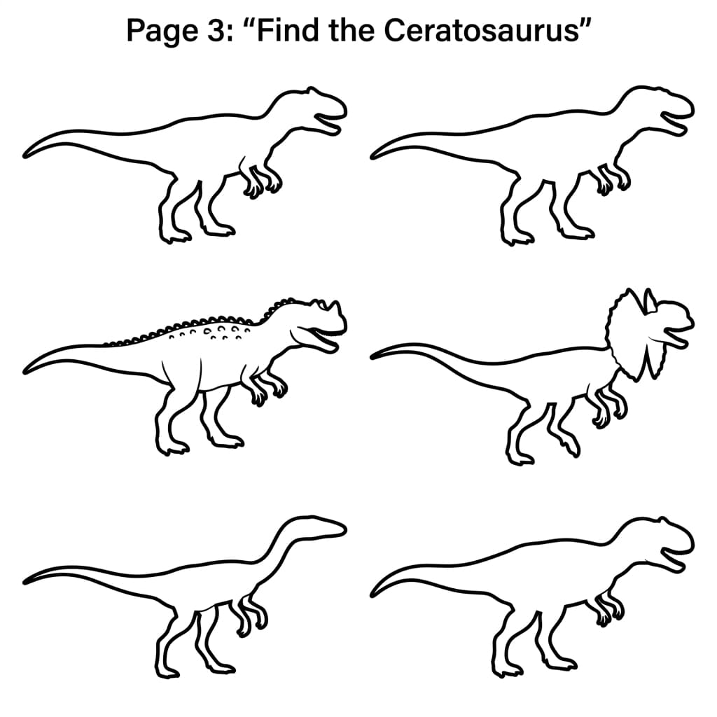 Free Printable Free Ceratosaurus Facts & Coloring Pages for Kids PDF - High Resolution Sheet 3