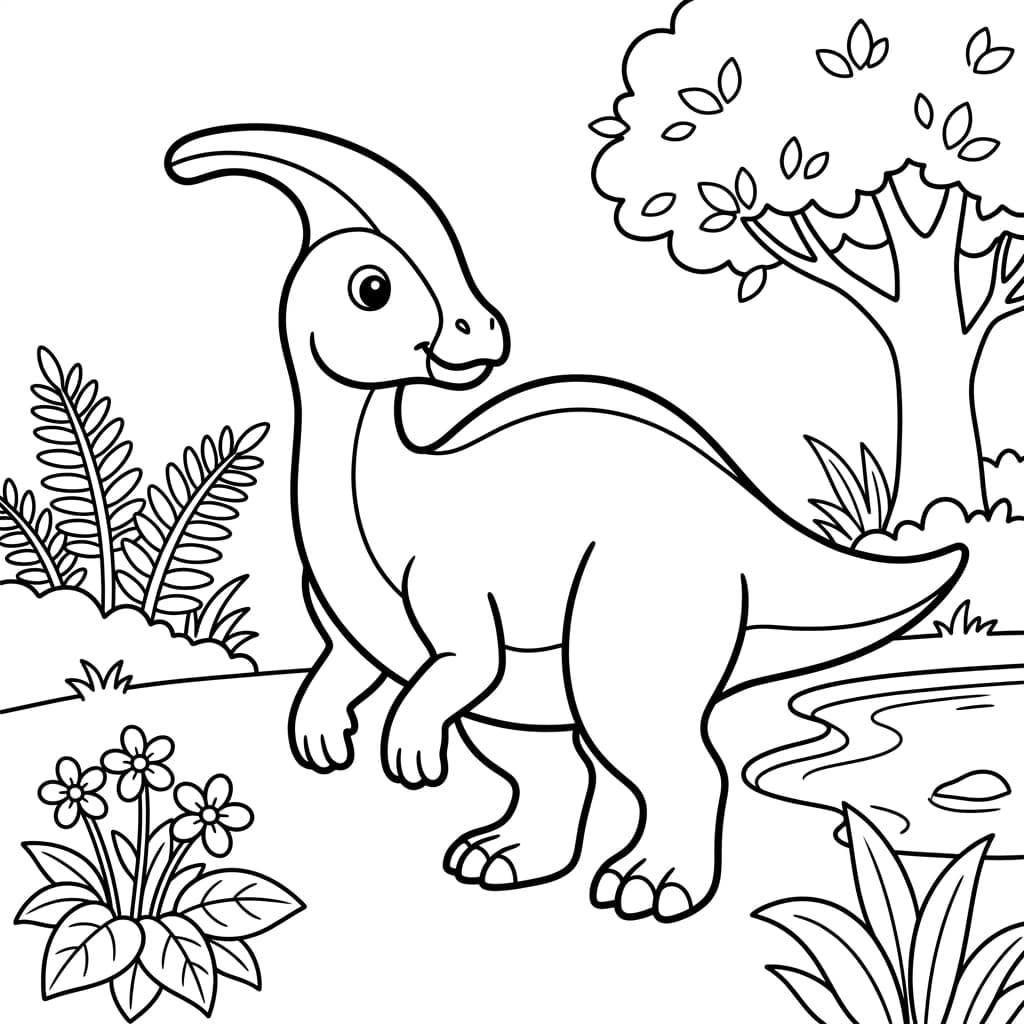 Free Printable Free Parasaurolophus Facts & Coloring Pages for Kids PDF - High Resolution Sheet 2