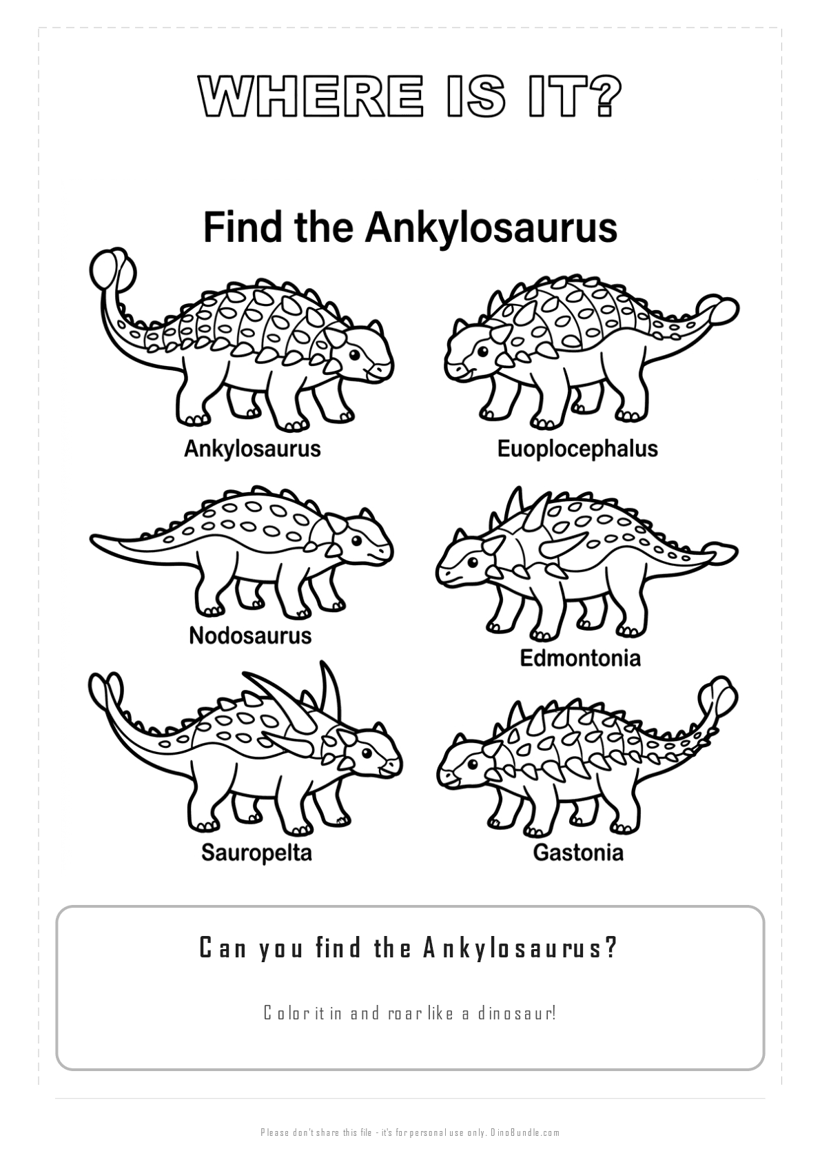 Ankylosaurus printable page 3