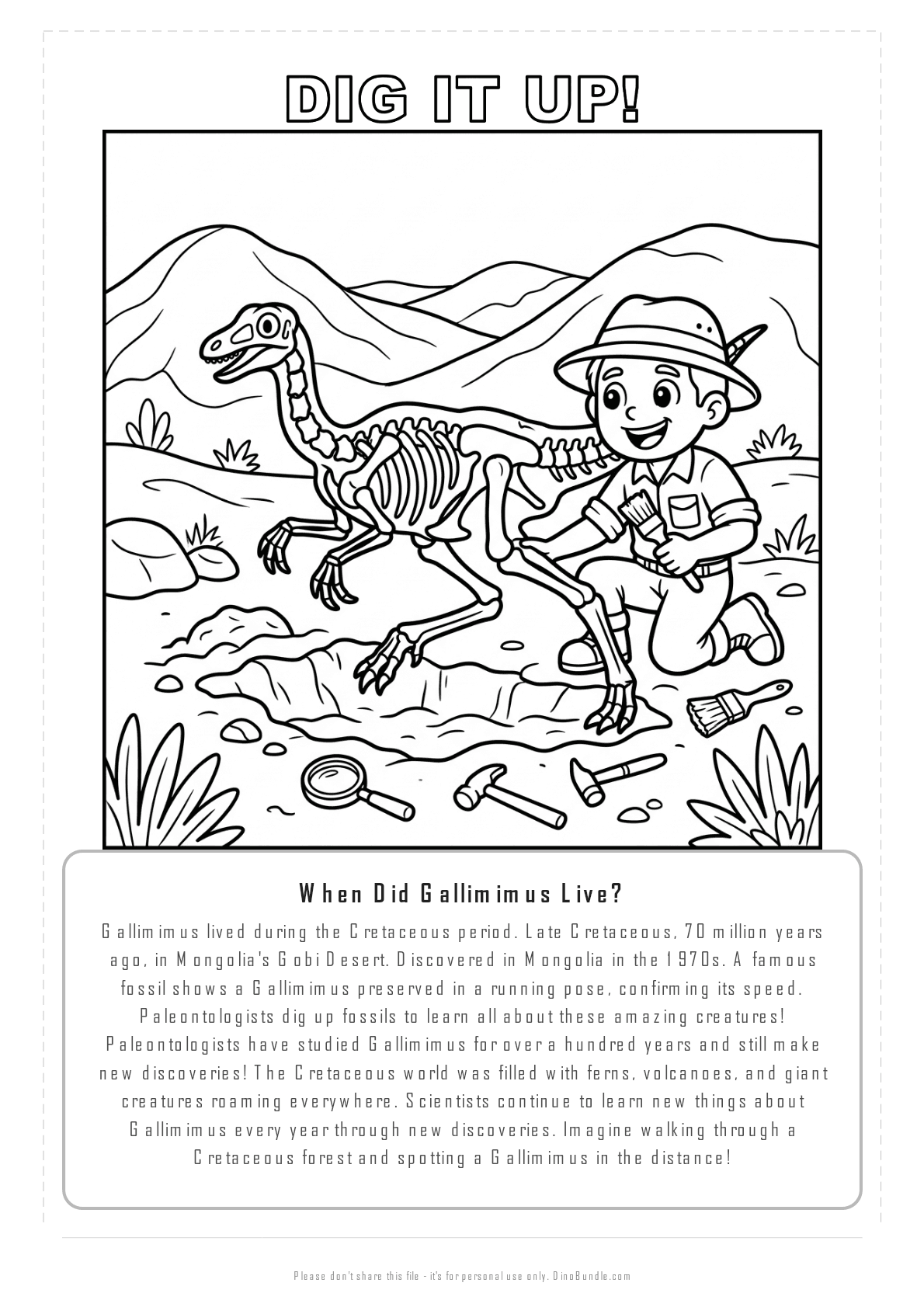 Gallimimus printable page 6